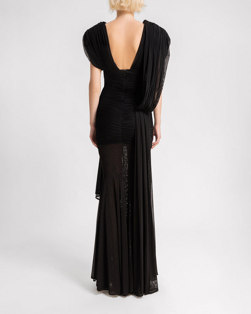 Padded Shoulders Long Dress