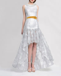 High-Low Gown with Silver Fabric
