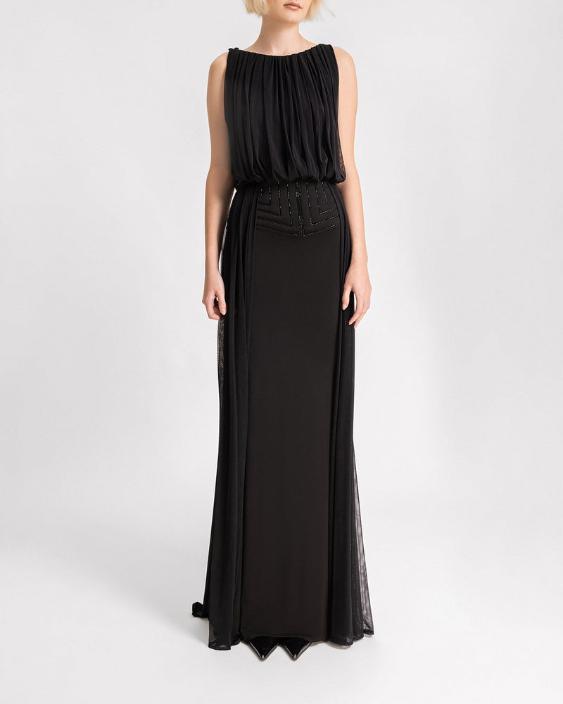 Draped Dress with Beaded Waist