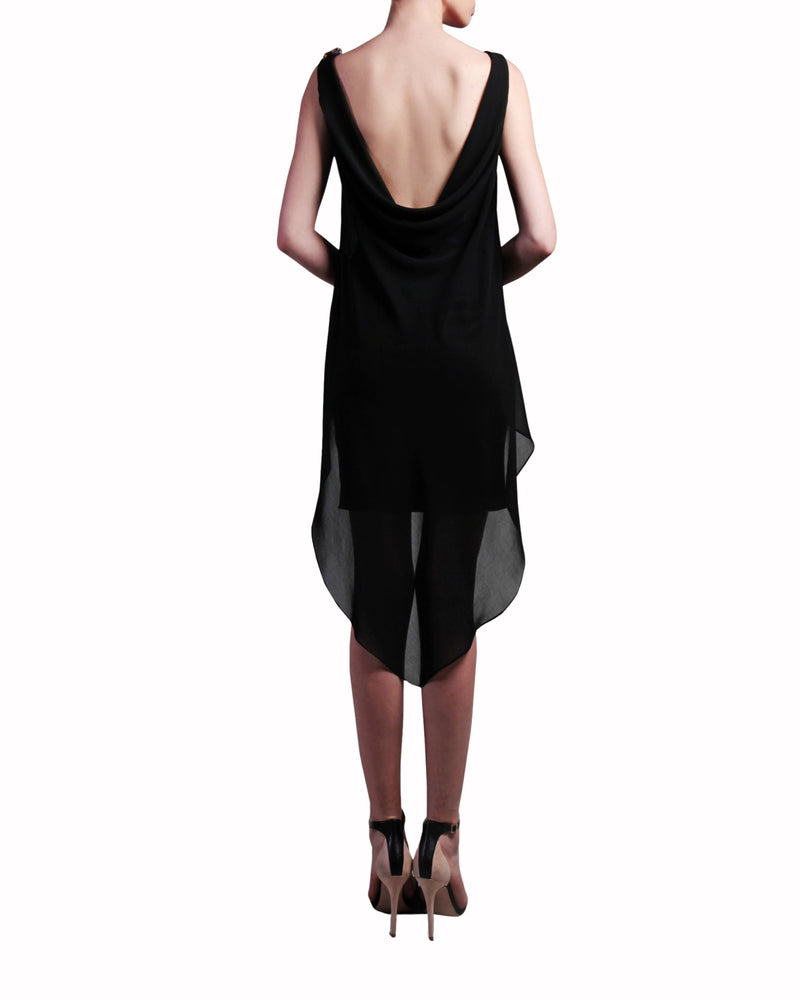 Beaded Shoulder Open-Back Dress