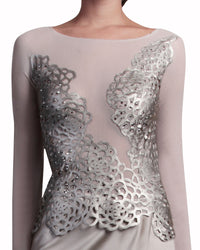 Metallic Appliqué Illusion Dress