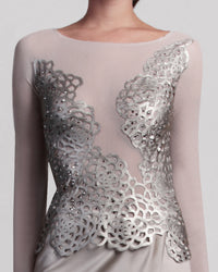 Metallic Appliqué Illusion Dress