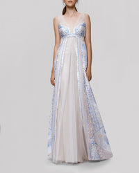 Blue Embroidered Tulle Dress