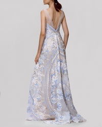Blue Embroidered Tulle Dress