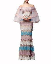 Pastel Tiered Lace Gown