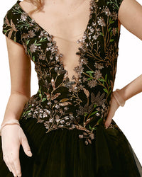 Embroidered V-Neckline Long Dress