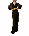 V-Neckline Long Dress With Belt