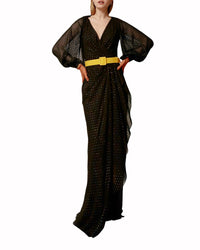 V-Neckline Long Dress With Belt