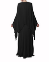 Fully Pleated Black Kaftan With Deep V-Neck