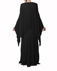Fully Pleated Black Kaftan With Deep V-Neck