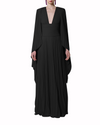 Fully Pleated Black Kaftan With Deep V-Neck