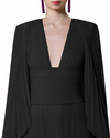 Fully Pleated Black Kaftan With Deep V-Neck