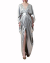 Cape-Like Long Draped Silver Dress