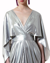 Cape-Like Long Draped Silver Dress
