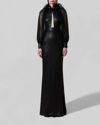 Raglan See-Through Feathered Dress