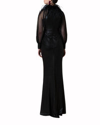 Raglan See-Through Feathered Dress