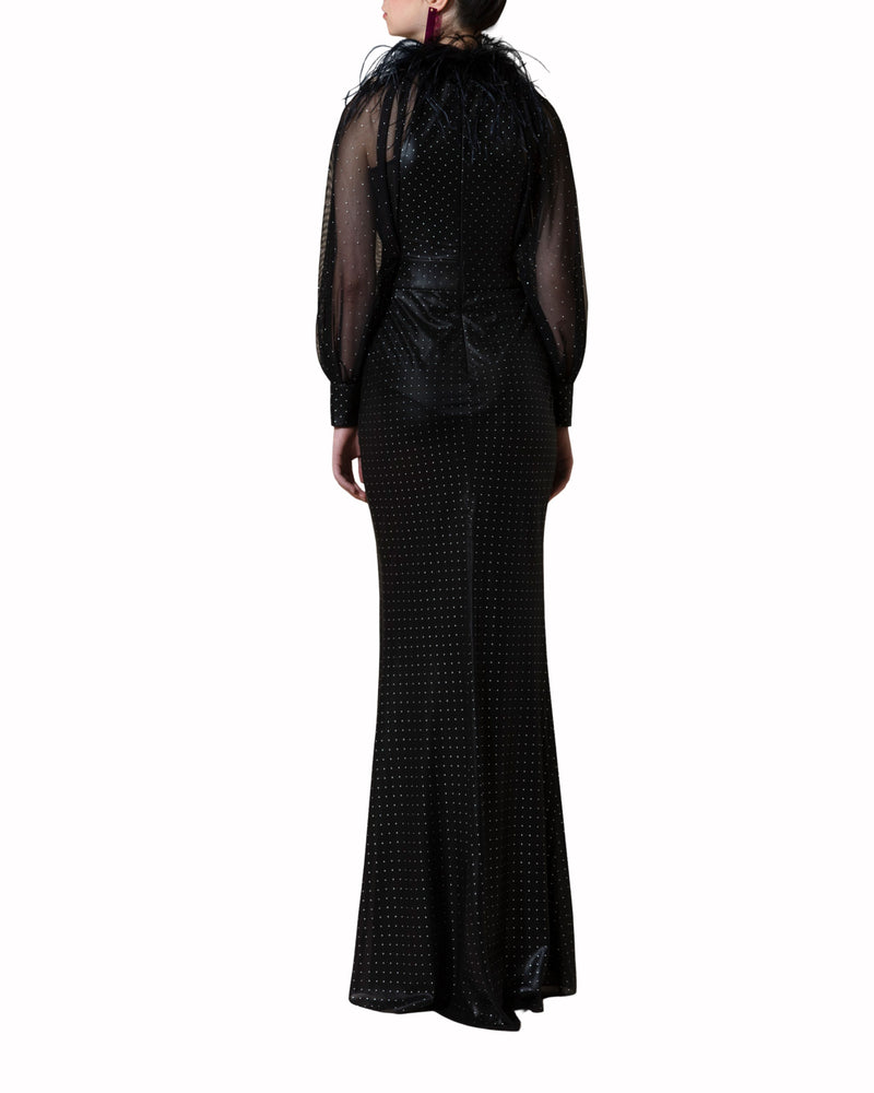 Raglan See-Through Feathered Dress