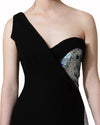 Bi-Fabric Asymmetrical-Cut Dress