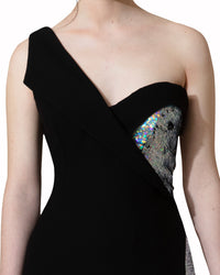 Bi-Fabric Asymmetrical-Cut Dress