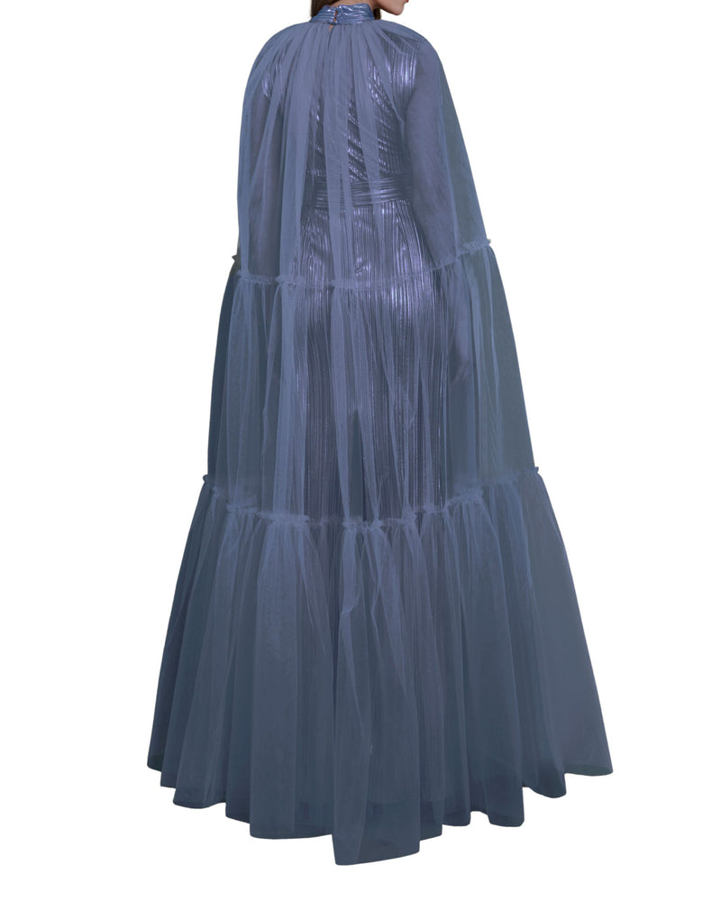 Blue Slim Caped Dress