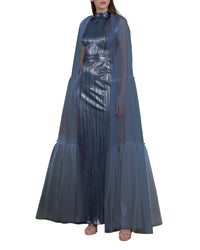 Blue Slim Caped Dress