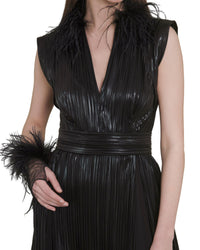 V-Cut Neckline Pleated Dress