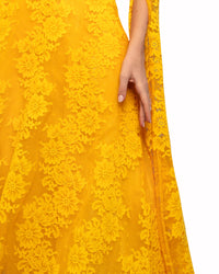 Yellow Off-Shoulder Lace Midi Dress