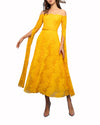Yellow Off-Shoulder Lace Midi Dress