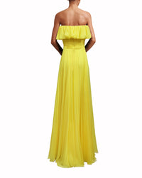Strapless Cut Flared Yellow Dress