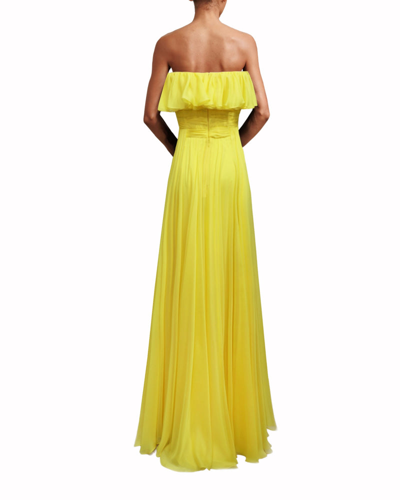 Strapless Cut Flared Yellow Dress