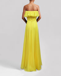 Strapless Cut Flared Yellow Dress