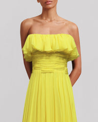 Strapless Cut Flared Yellow Dress