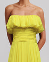 Strapless Cut Flared Yellow Dress