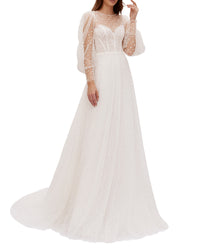 Dotted Tulle Flared Gown