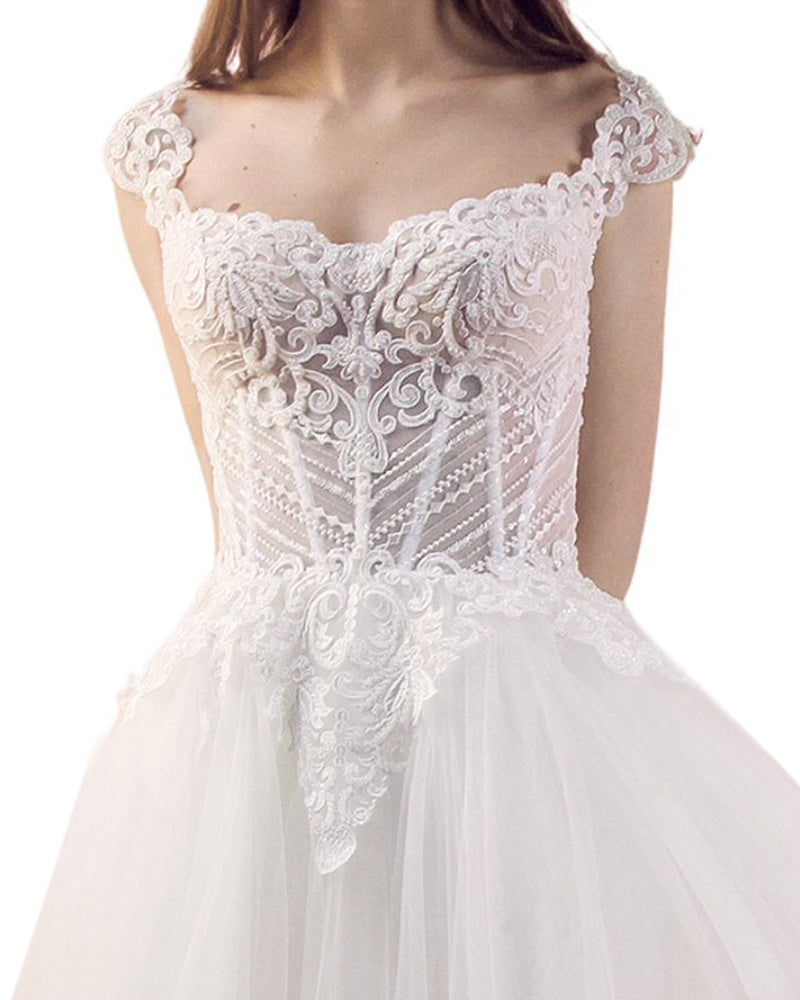 Square Neckline, Cap Sleeves Gown