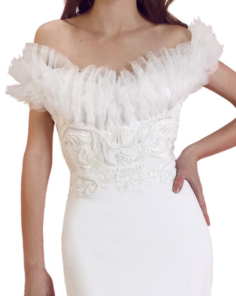Ruffled Neckline Gown