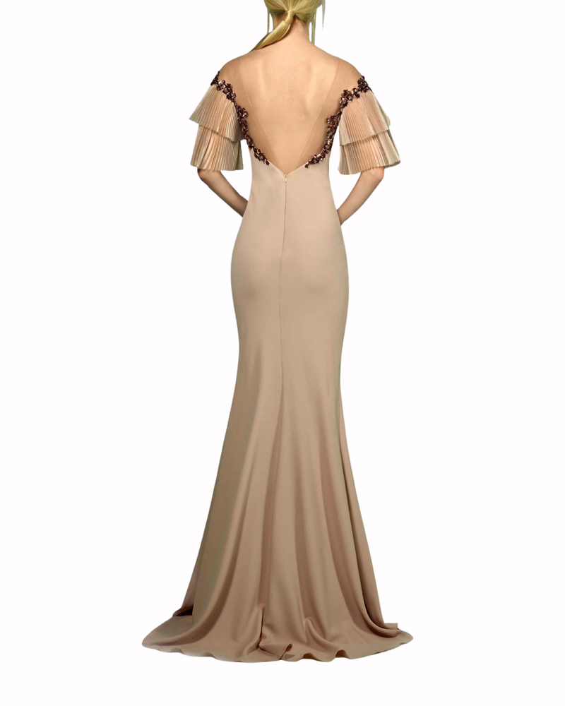 Off-Shoulder with Pleated Sleeves Dress