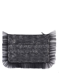 Textured Clutch with Tulle Ruffles