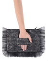 Textured Clutch with Tulle Ruffles