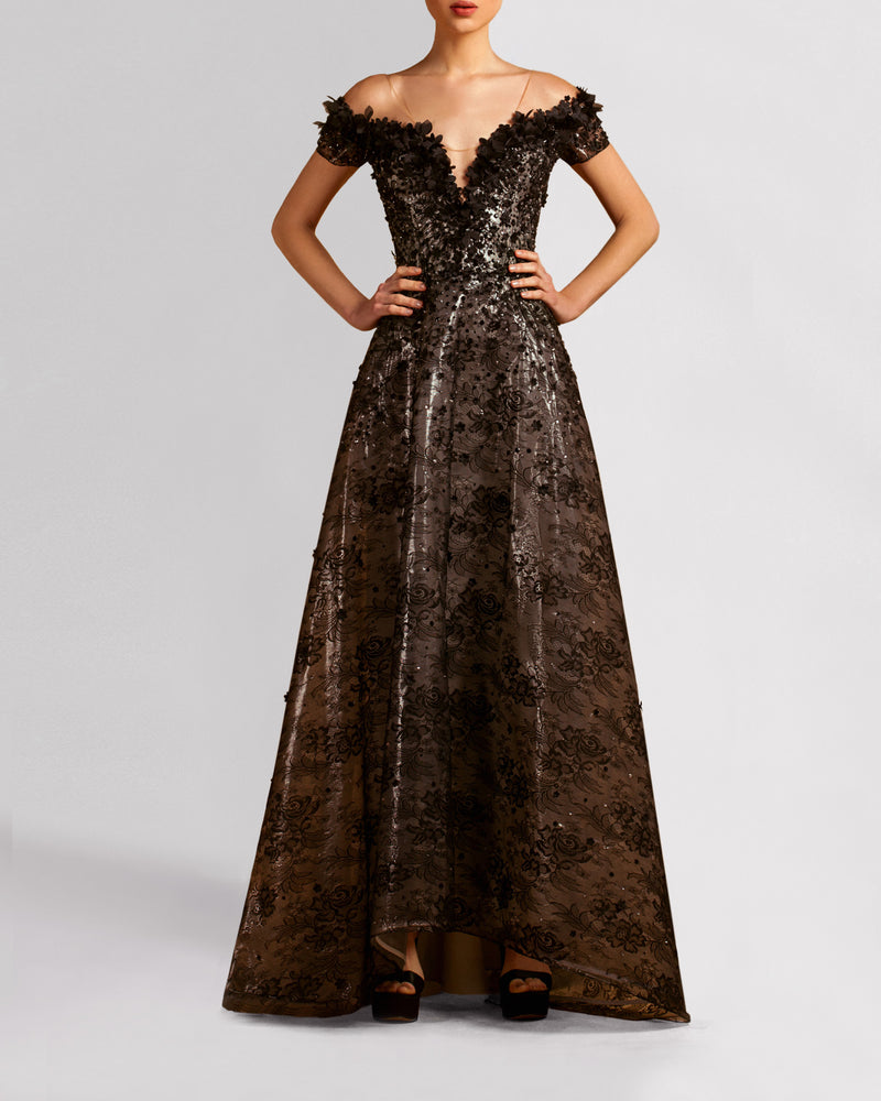 Off Shoulder Laminated Dress