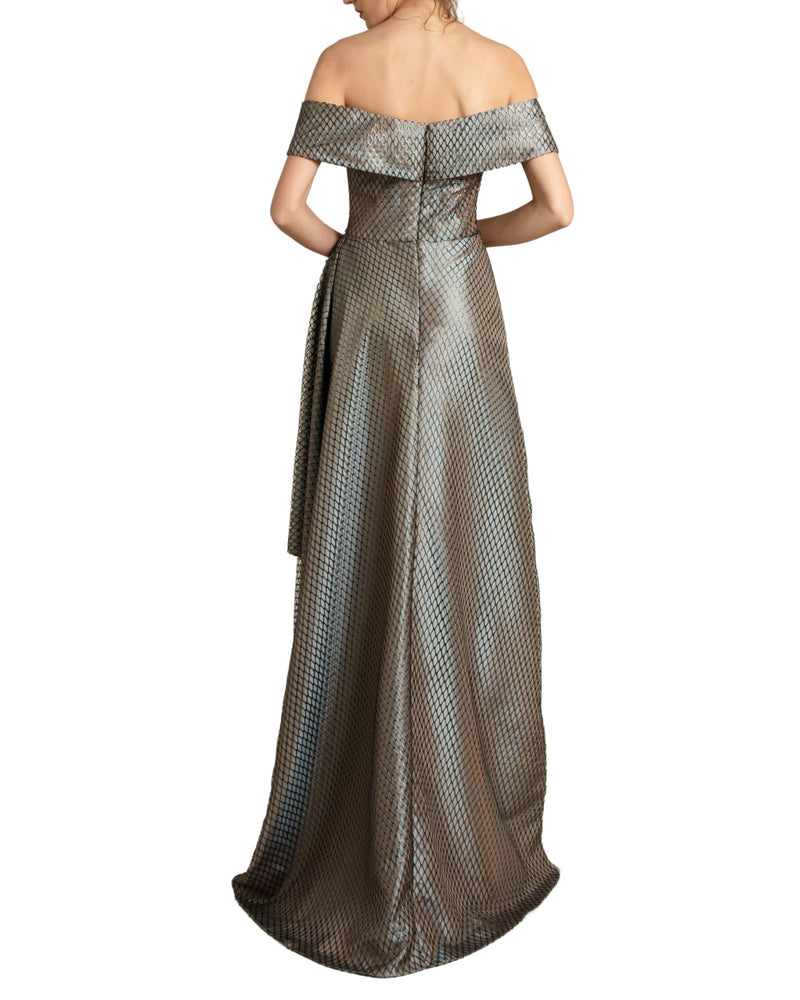 Off-Shoulders Taupe Fishnet Dress
