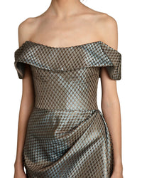 Off-Shoulders Taupe Fishnet Dress