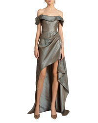 Off-Shoulders Taupe Fishnet Dress
