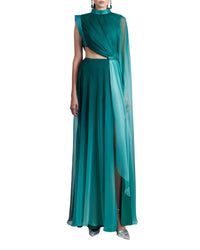 Long Green Dress with Cut-Outs