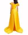 Off-Shoulder Satin Dress with Slit
