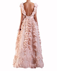 Ruffled V-Neck Tulle Dress