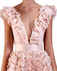 Ruffled V-Neck Tulle Dress