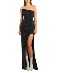 Strapless Beaded Navy Dress