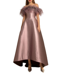 Off-Shoulders Dress with Feathers