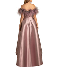Off-Shoulders Dress with Feathers
